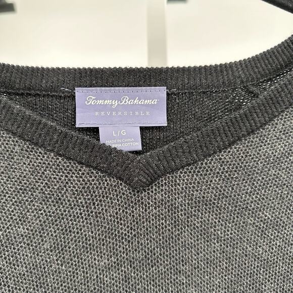 Tommy Bahama Men's Gray/Black Riverside Sweater Reversible Large Ribbed Knit Top - Picture 4 of 4